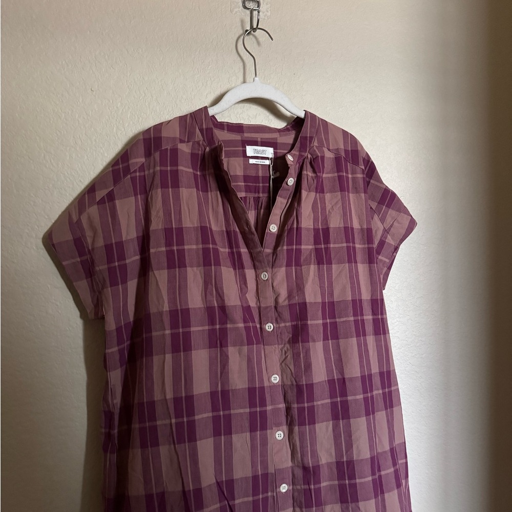 Button-Front Midi Dress in Pink Plaid - Picture 3 of 7